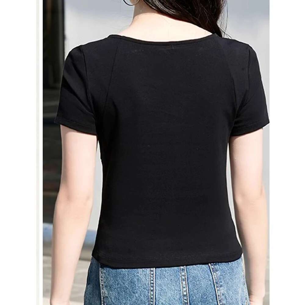 Korean Version Green Pure Cotton Short Sleeved T-Shirt For Women's Summer New High-End Casual Fashion Loose Fake Two-Piece Top