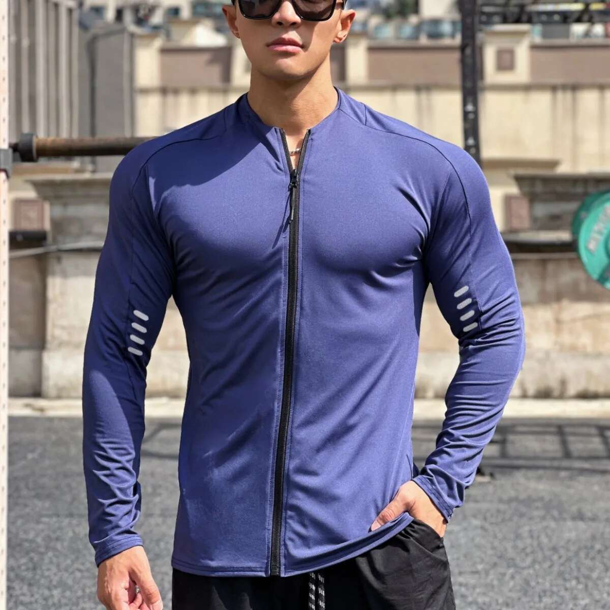 Mens Gym Sports Compression Shirt Casual Quick Dry Fiess Clothing Zipper Sweatshirt Slim Training Running Long Sleeve T-Shirt