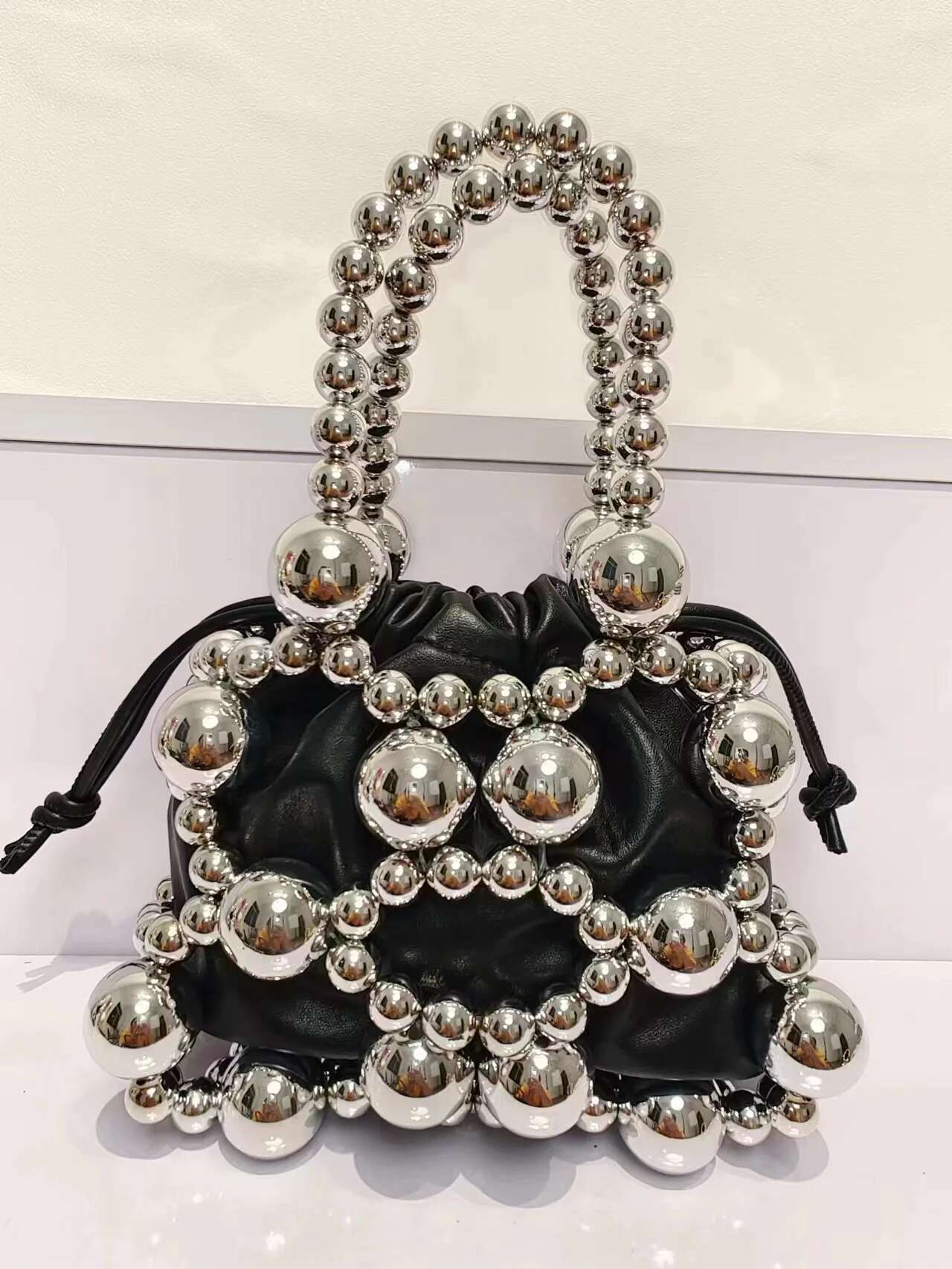 Beads Beading Handmade Women's Handbag String Pocket Bucket Fashion Evening Wedding Clutch Purse Shoulder Bag