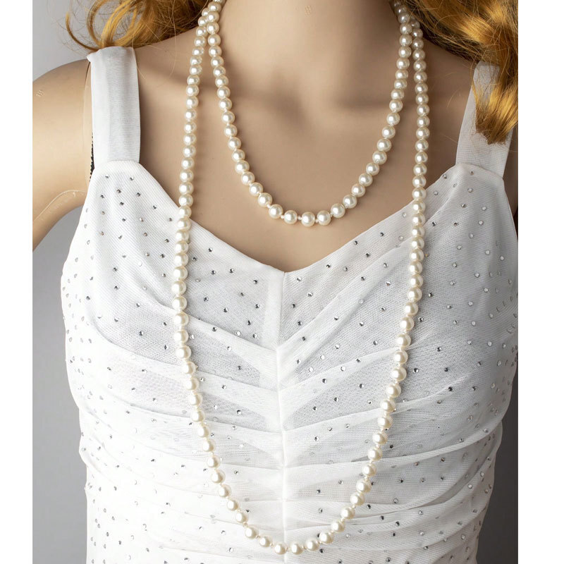 8mm Imitation Pearl Long Necklace Women's Fashion Multi-layered Sweater Chain Jewelry