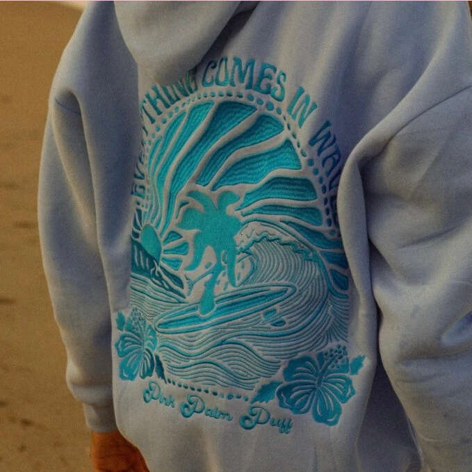 new European style women's shoulder sleeve thread ChasingSunsets brand hoodie hooded sweatshirt can be embroidered