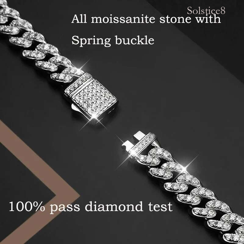 Smyoue 8/14mm Genuine Moissanite Dia Cuban for Women Sparkg S Sterg Sier Hip Hop Mens Necklace Wholesale