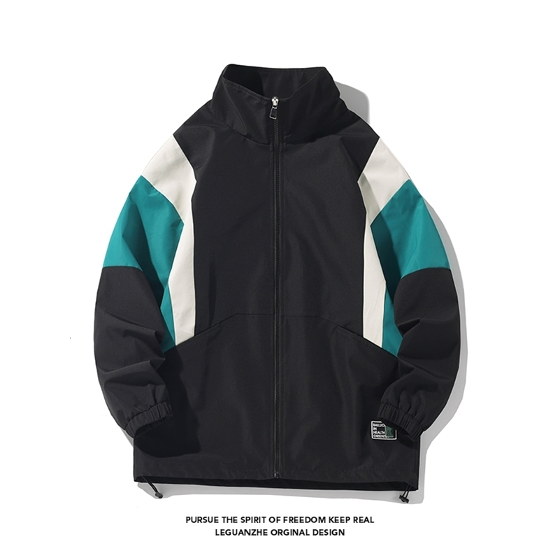 Streetwear Fashion Patch Sports Mens Jacket Hip Hop Loose Colorful Collision Black Baseball Zipper y250311