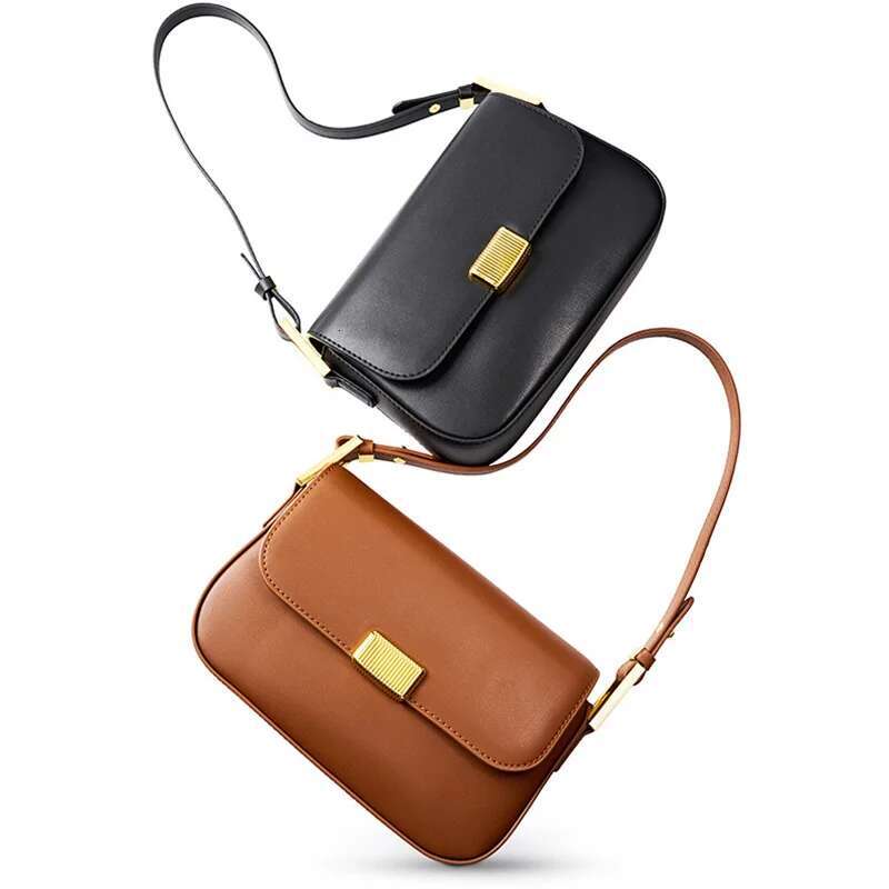 2024 Spring New Genuine Women's Shoulder Bags Soft Leather Underarm Ladies Crossbody Bag High Quality Handbag Brown