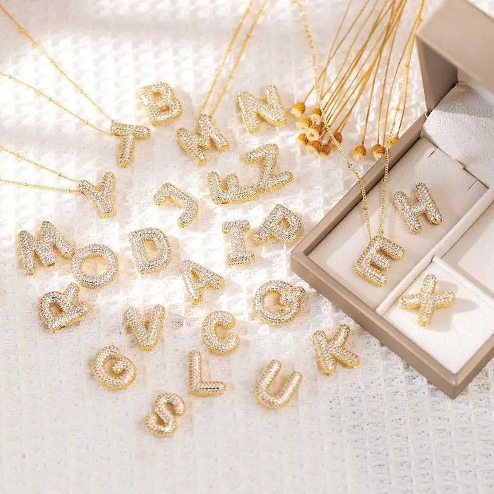 RAKOL Exquisite Copper Gold Plated Zircon Pendant American Minimalist Necklace Chain 26 A-Z Womens Balloon Letter Necklace W250318
