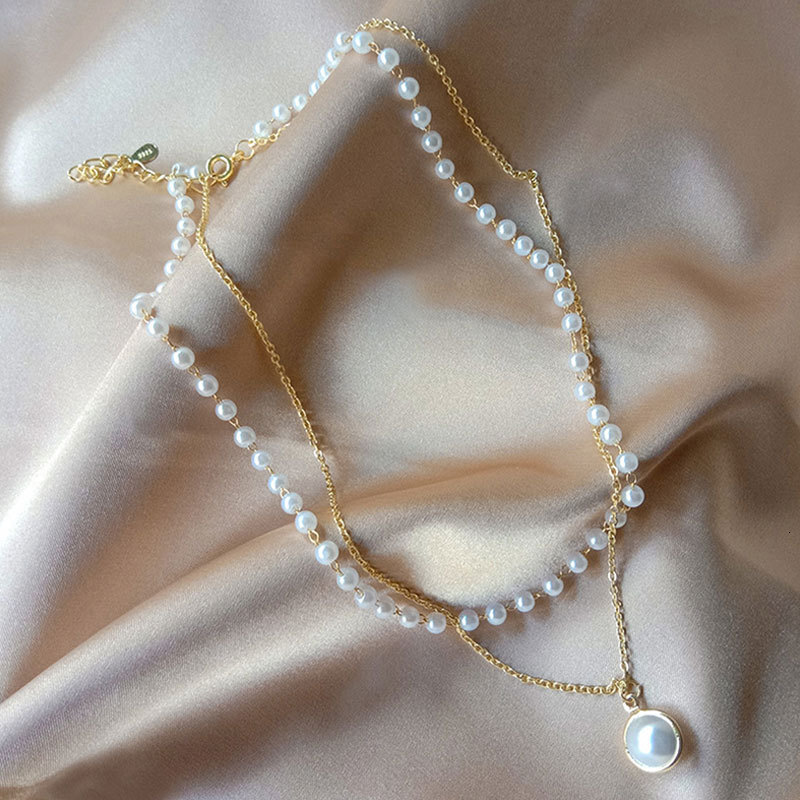 Pearl Double Necklace Personality Simple Fashion Clavicle Chain Pearl Pendant Sweater Chain Jewelry for Women