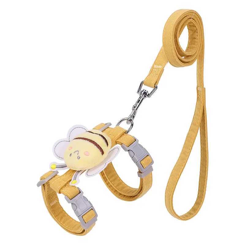 Cat harness collar set with adjustable cartoon bee double layered dog harness for small and medium-sized pet collars for outdoor walkingT250319