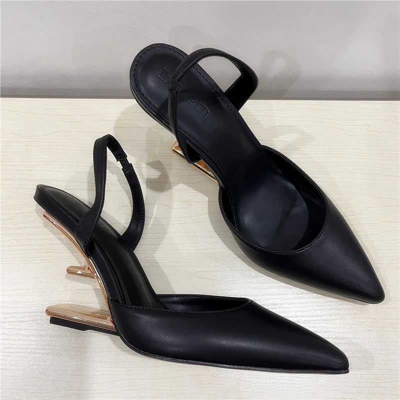 Wen Pumps Pointed Toe Letter Strange High H Elastic Back Dress Shoes 2025 New Gladiator Sandals Fem Wedge Y250317