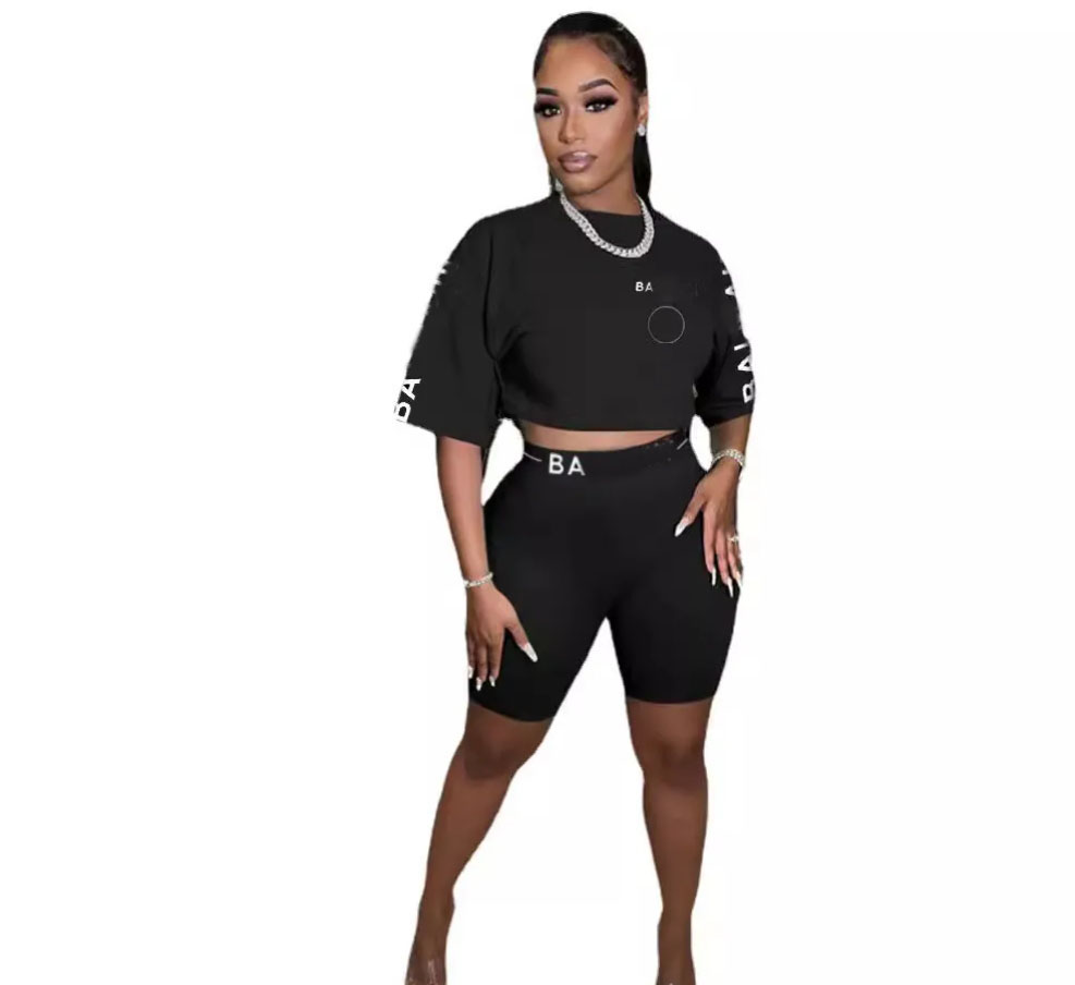 Women's Designer Sets Fashion Letter Offset Pant Suits Round Neck Short Sleeved Shorts Set Two Piece Pants