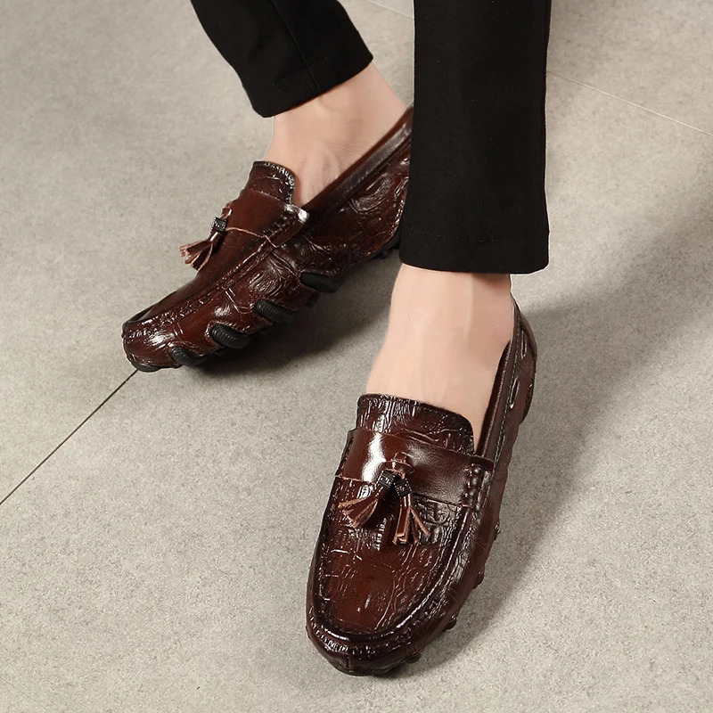 Men Genuine Leather Business Shoes Pattern Loafers Fashion Moccasins Male Driving Flats Comfy Slip-On Man Casual Shoes 250314