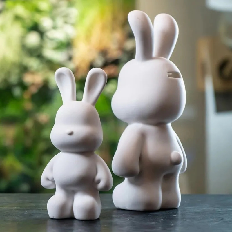 DIY paint fluid rabbit shaped handmade doll toy white vinyl bear sculpture home decoration table accessories 250318