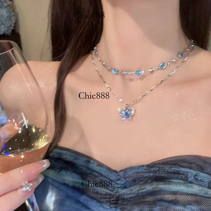 Exquisite Crystal Zircon Butterfly Necklace for Women Elegant Double Layer Clavicle Chain Choker Party Wedding Jewelry