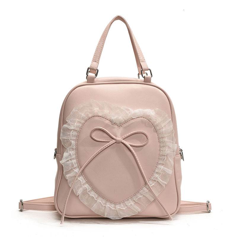 Korean Version Student Large Capacity Handbag For Women New Fashionable Sweet Lace Love Bow Backpack Small Shoulder Bags