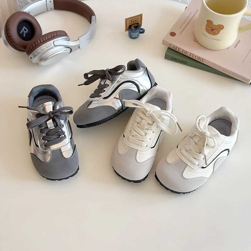 New unisex childrens sports shoes for girls patch work trend boys waist school running sports shoes beige gray W250318
