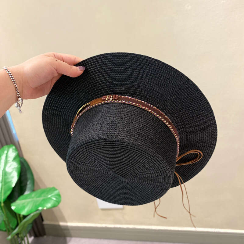 Summer women's sunshade flat wide brimmed beach Bohemian belt top versatile straw woven hat