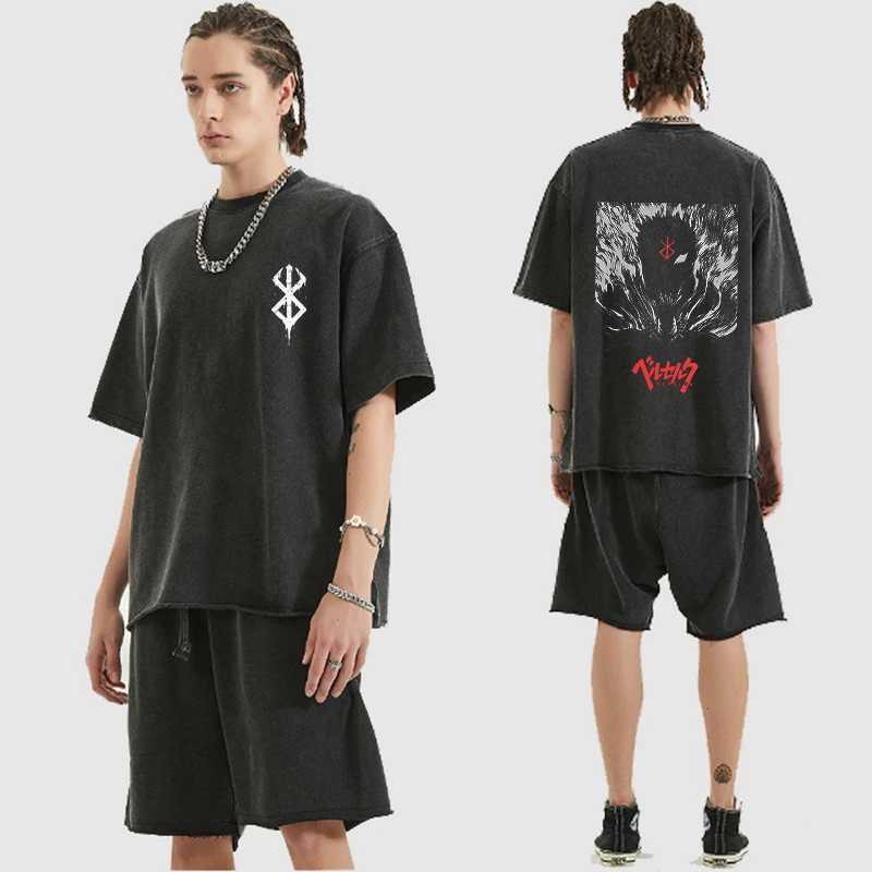 Anim Printed Washed Short Sleeves Retro Fashion Mens and Womens Short Sleeves Casual Sports Short SleevesT250318