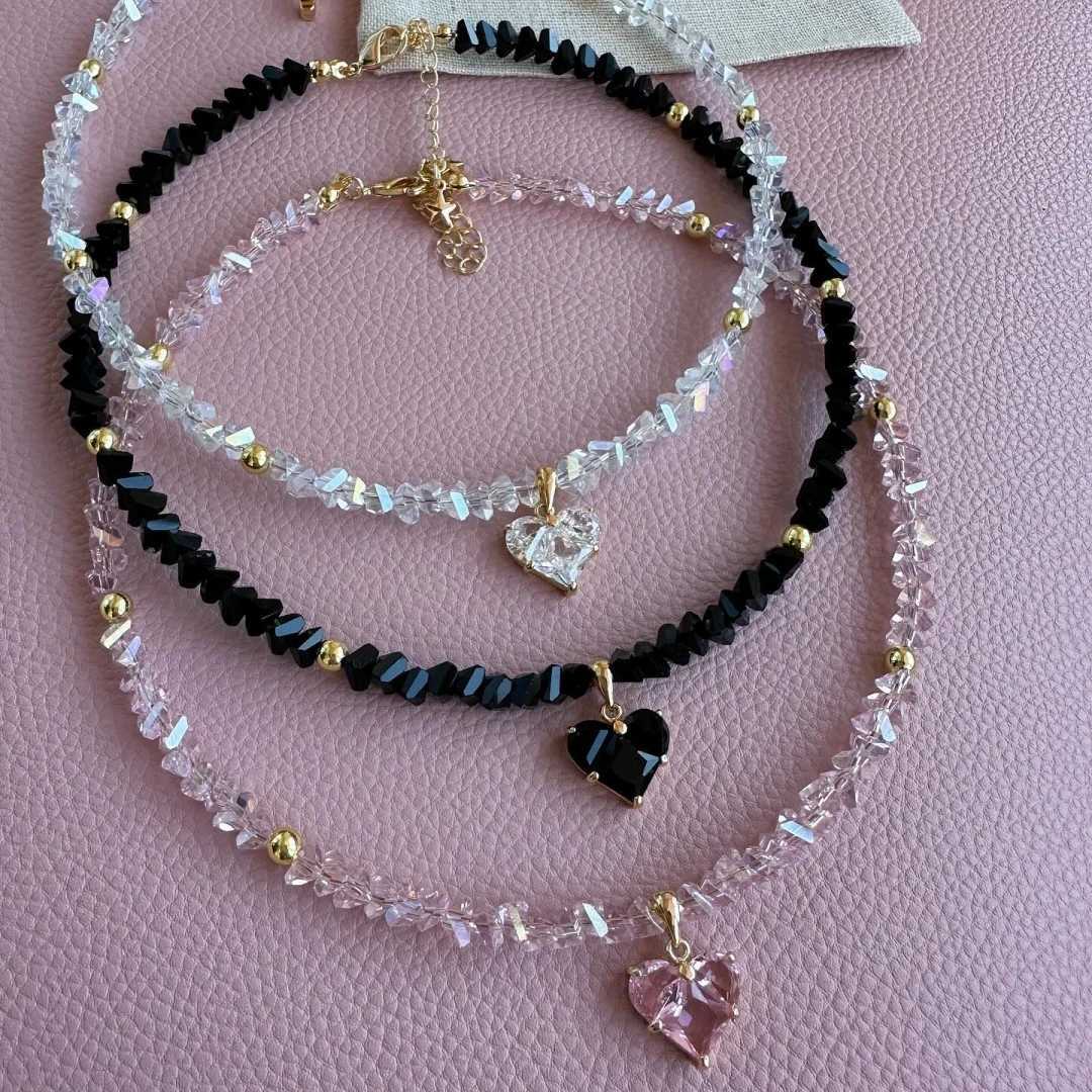 Fashionable retro sexy zircon heart-shaped pendant necklace for women Bohemian geometric Baroque transparent crystal chain jewelry W250318