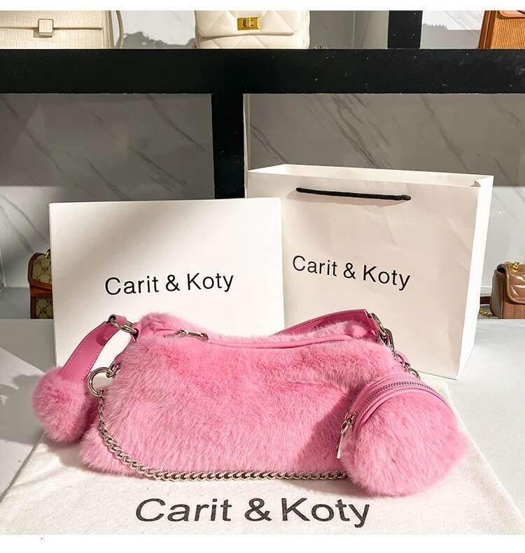 Autumn Winter Soft Faux Fur Pink Square Fashion Women's Handbag Shoulder Underarm Bag Wedding Party Clutch Purse Armpit