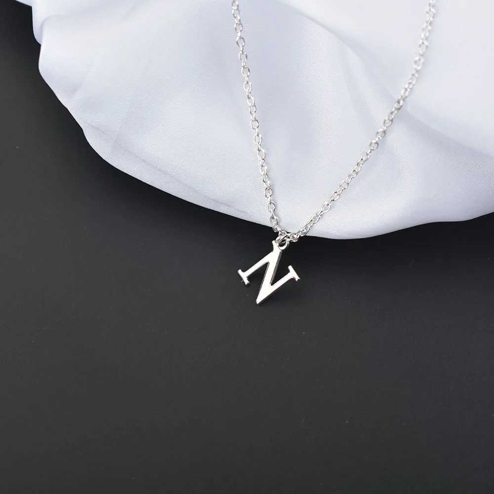Silver A-Z English letter pendant necklace womens metal jewelry simple initial chain necklace W250318