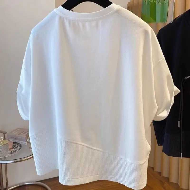 2024 summer personalized irregular patch work drawstring half zipper loose casual oversized Rafian handsome short sleeved T-shirtT250318