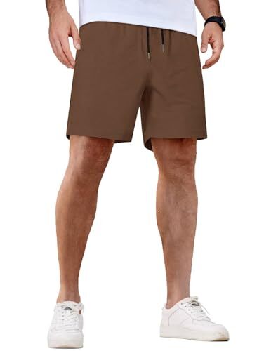 Mens Casual Shorts Waffle Elastic Waist Drawstring Shorts Summer Beach Shorts with Pockets Fashionable solid color