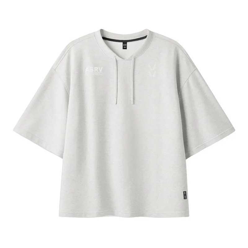 Mens summer loose casual oversized T-shirt street clothing V-neck short sleeved sports T-shirt top-level fitness cotton clothing sports shirtT250318