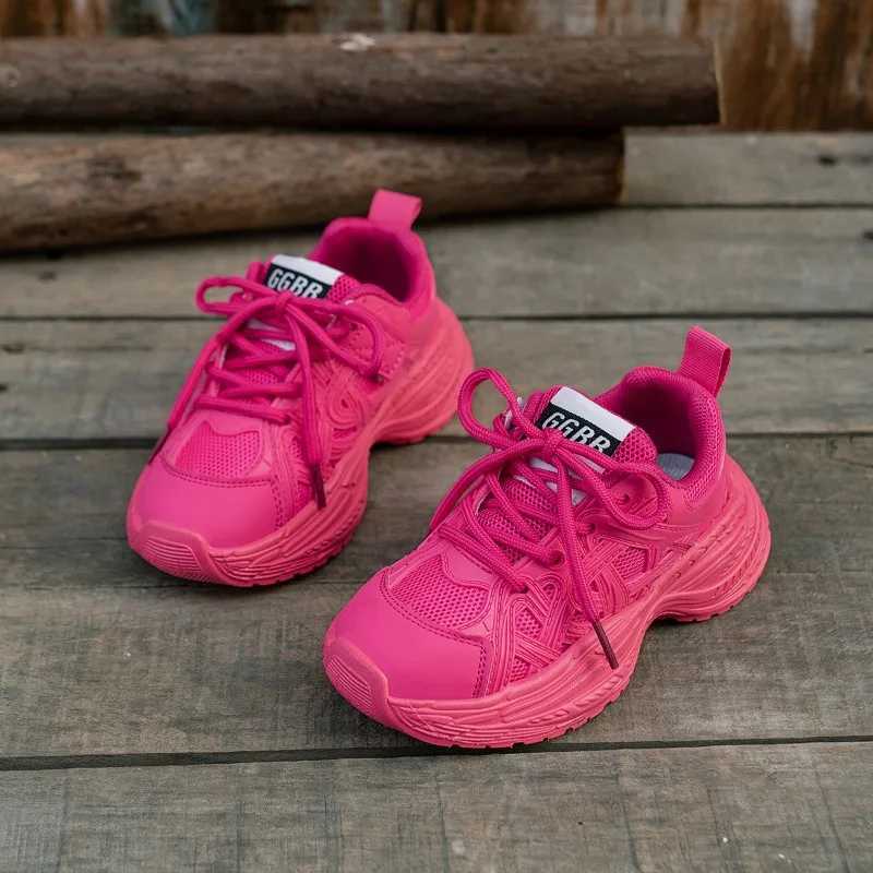 Childrens sports shoes New rose red sports shoes suitable for girls mesh breathable version childrens fashion boys leather boots running shoes W250318