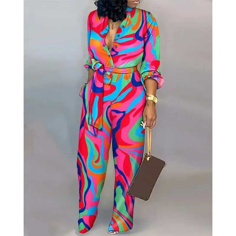 Womens jumpsuit womens jumpsuit long casual loose office jumpsuit super elegant womens sexy V-neck long Slve jumpsuit X250318