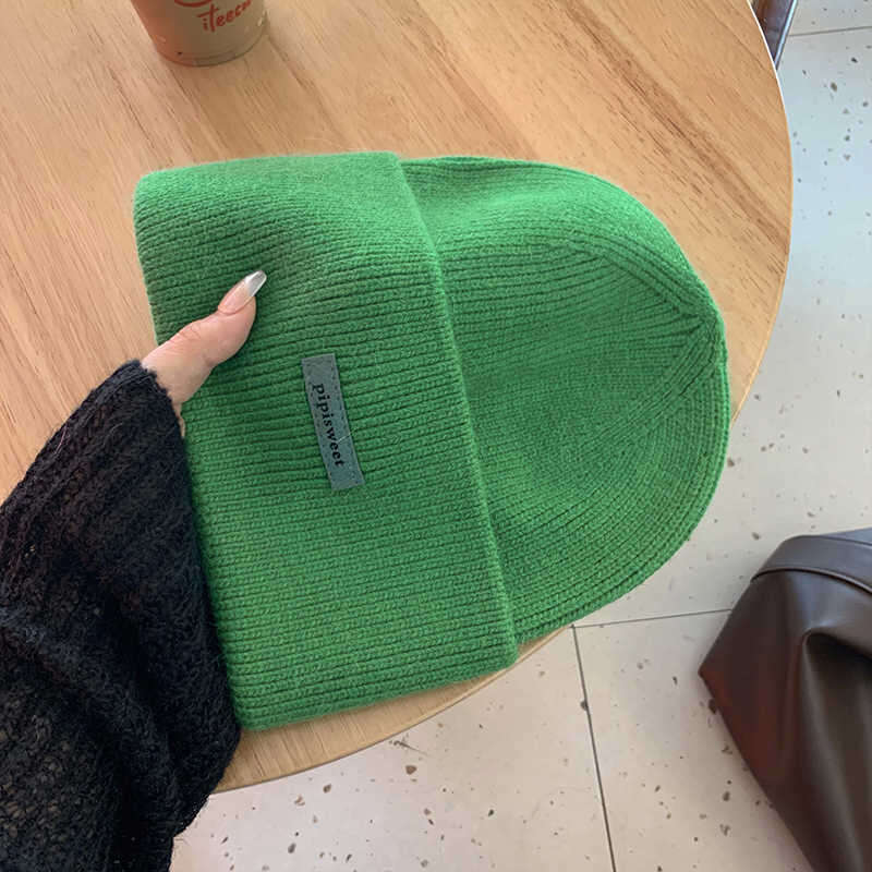 Korean autumn and winter casual hats with letter labeg, wool rabbit hair knitted cold hats, trendy