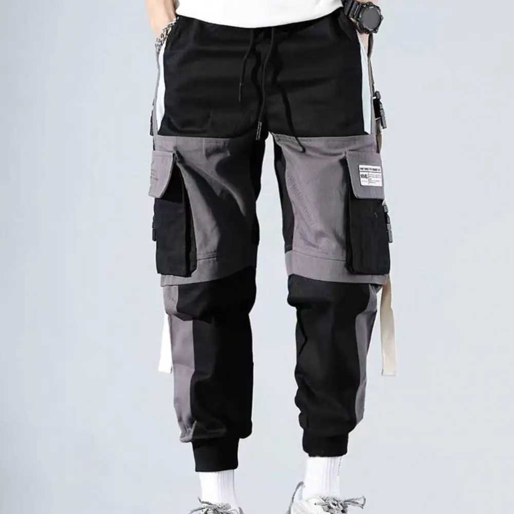 Classic streetwear casual mens ribbon harem jogging pants mens slim fit spring cargo pants multi pocket womens Trousers Jo W250318