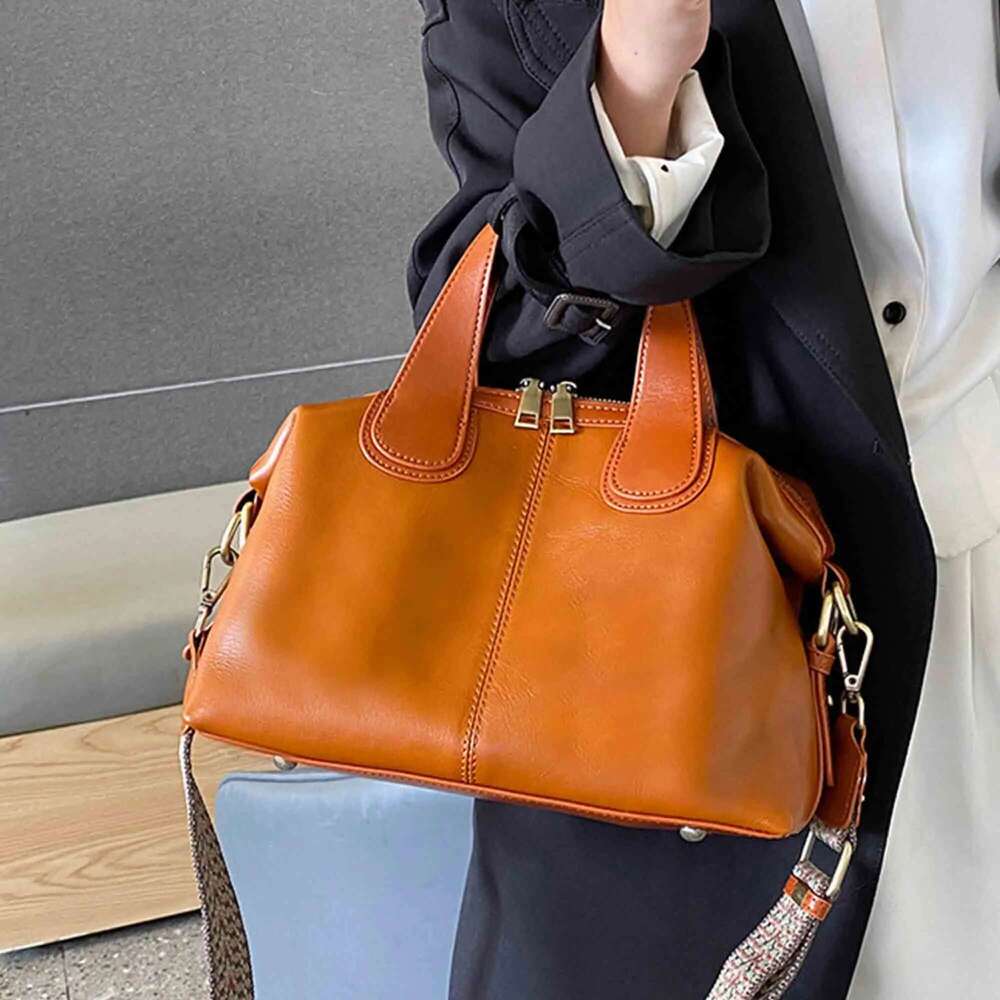 Genuine Leather Woman Bags Retro Shoulder Handbag Vintage Lady Messenger Casual Tote Crossbody Purses Black 2023 New