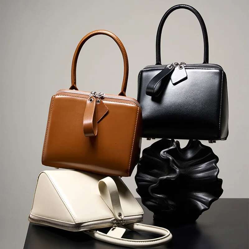 2024 Summer New Genuine Leather Women's Square Bags Simple Solid Shoulder Ladies Crossbody Bag High Quality Versatile Totes