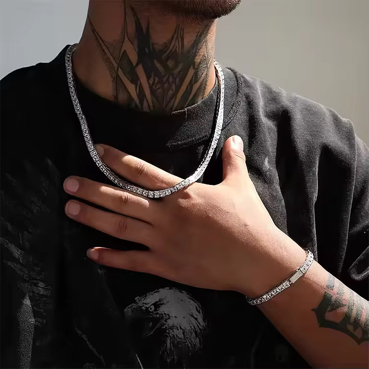 Fine Hip Hop Jewelry Mens 3mm-5mm 925 Sterling Silver VVS Moissanite Diamond Iced Out Tennis Chain Necklace