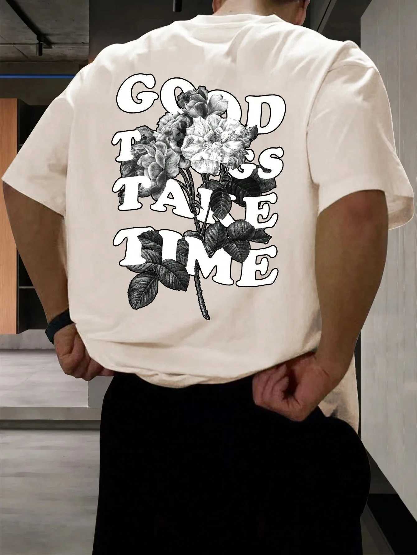 Good things take time mens and womens unisex luxury T-shirt brand rap plus size top short sleeved street clothing classic back T-shirt 4XLT250318