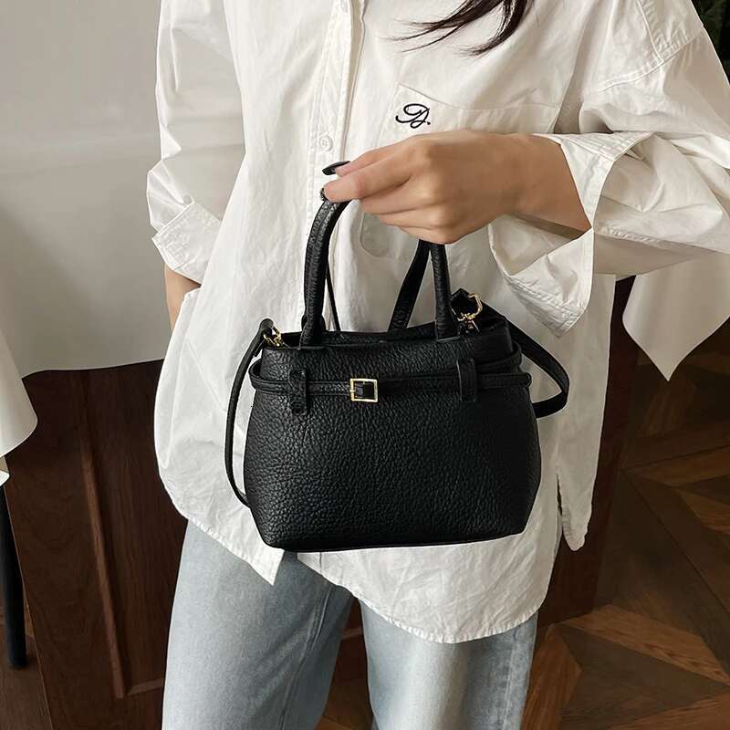 Women Trendy Shoulder PU Leather Vintage Bucket Crossbody Adjustable Strap Satchel Female Dating Bag