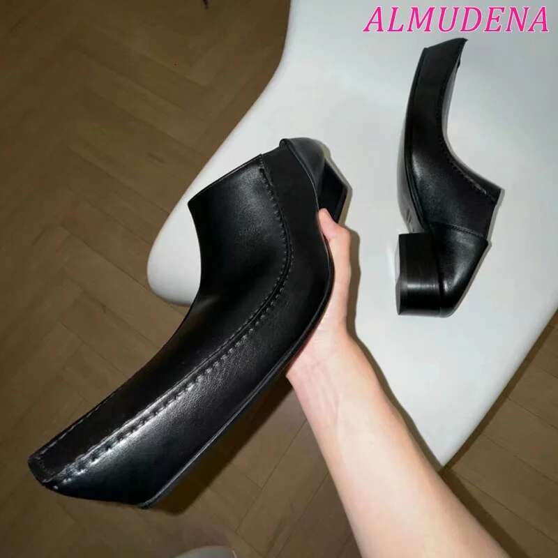 2024 New In Black Square Toe Loafers Women And Men Designer Big Size Derby Cool Comfy Brand Leather Shoes