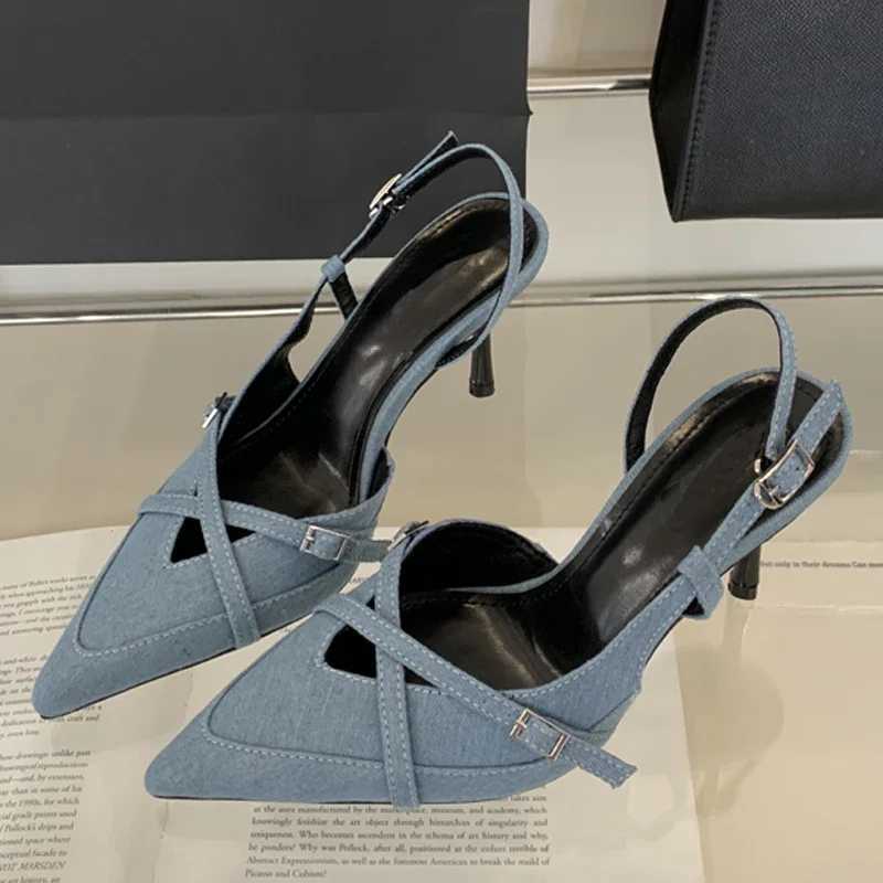 2025 Street Buckle Pump Pointed Toe Thin High H Banquet Strap Party Shoes Zapatos De Mujer Y250317