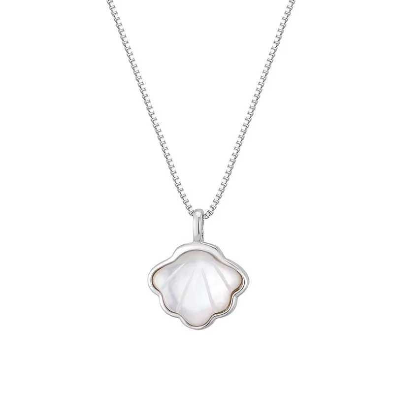 Simple Moonstone Shell Pendant Necklace Silver Box Chain Clip Chain Necklace Elegant Jewelry Accessories W250318