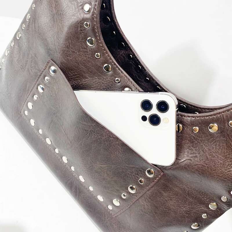 Large Capacity Moto & Biker Tote Bags For Women Designer Handbags And Purses 2024 New In Vintage Rivet Underarm Shoulder