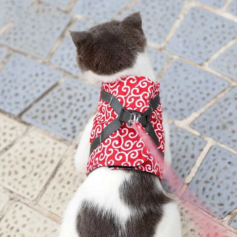 Cat vest seat belt and belt set escape and cat proof Japanese style seat belt outdoor walking pet accessories Japanese cat collarT250318