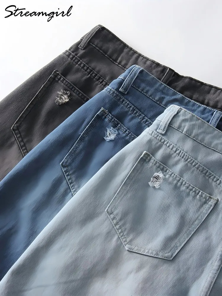 Women Denim Shorts Ripped Wide Leg Black High Waist Short Jeans Straight Leg Blue Denim Shorts For Women Summer Jean Shorts 250318