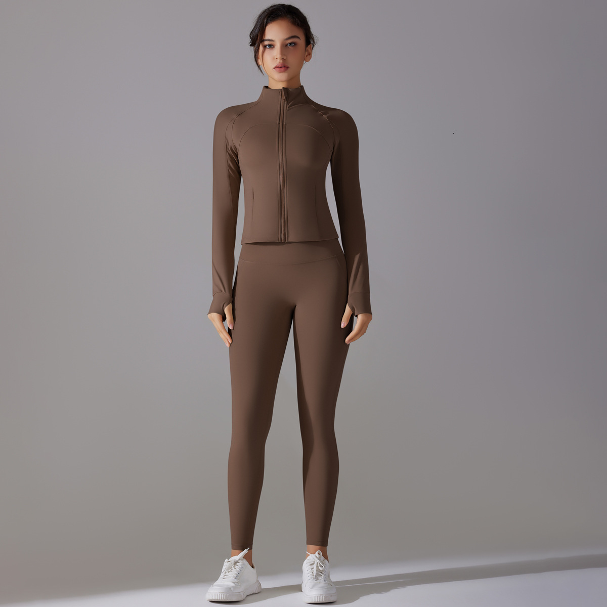 New leggings solid color antibacterial non wearing underwear zipper jacket yoga suit set, sports running fitness two-piece set tracksuit