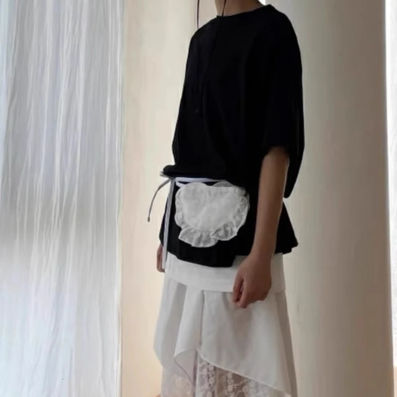 Korean Fashion All Match Bandage Lace Mini Handbags Layered Fairy Sweet Kawaii Bags Women Trendy Y2k Aesthetic Chic Waist Packs 250314