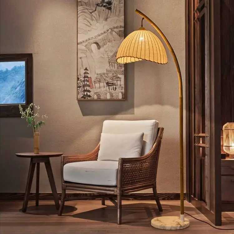 Foyer Wabi Sabi canvas shadow LED floor light Nordic bamboo design metal floor light Nordic Minimalism Living Room Lustre light X250318
