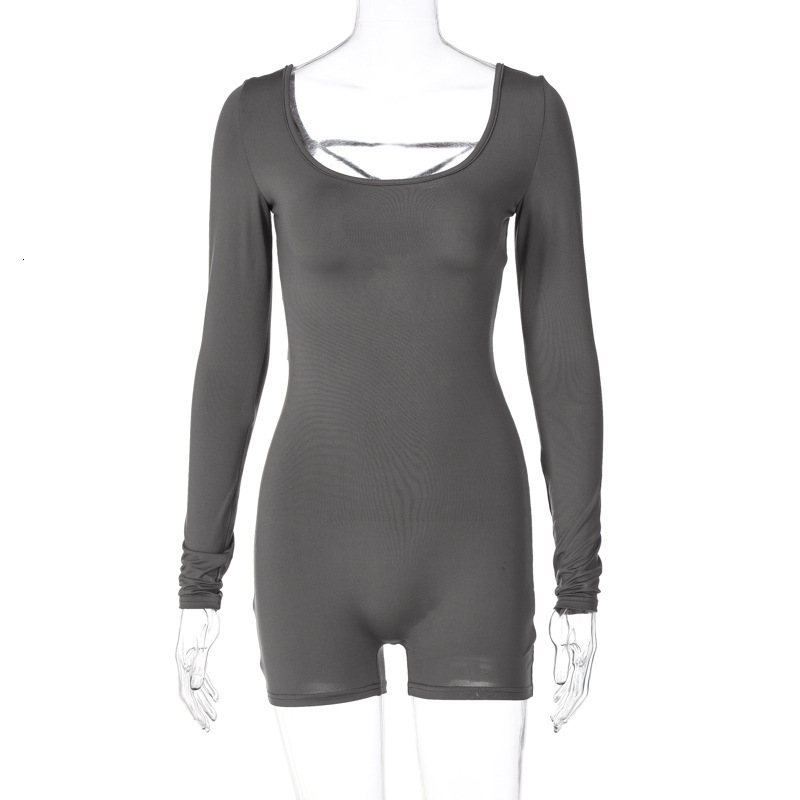 Women's Spring And Summer Long Sleeved U-Neck Lace Up Open Back Tight Fitting Sports Yoga Jumpsuit