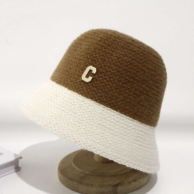 Autumn winter children's C letter color blocked knitted hats, feminine temperament, fashionable and casual look, small splicing design, bucket ha