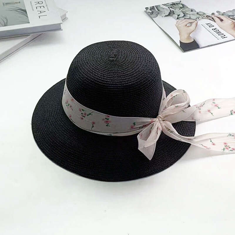 Seaside vacation beach bow straw hat tide summer large eave sunshade small wer ribbon