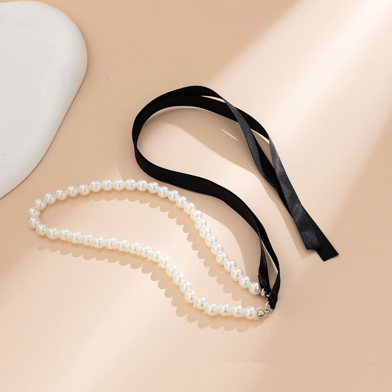Imitation Pearl Necklace Female French Artificial Pearl Bow Neckchain Collarbone Chain Jewelry for Women