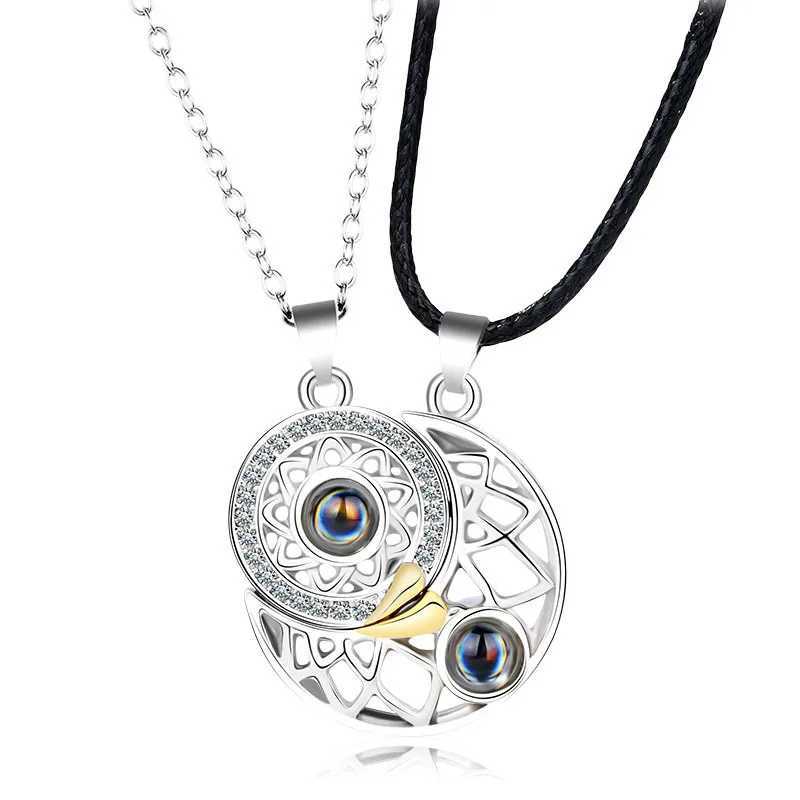 Fashion couple matching necklace sun and moon necklace lover gift magnetic matching pendant jewelry chain necklace 2 pieces/set W250318