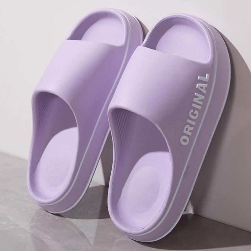 Feslishoet Women Letter Slippers Beach Slides Solid Color Mens Thick Sole Indoor Bathroom Anti Slip Shoes Summer Couple Sandals 250318